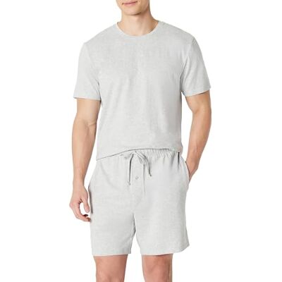Amazon Essentials Herren Schlafanzug aus Baumwoll-Modal, Kurzärmeliges T-Shirt mit Shorts, Hellgrau Meliert, L Amazon Essentials Herren Schlafanzug aus Baumwoll-Modal, Kurzärmeliges T-Shirt mit Shorts, Hellgrau Meliert, L