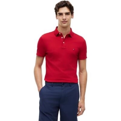 Tommy Hilfiger Herren Poloshirt Kurzarm 1985 Slim Fit, Mehrfarbig (Medium Red), L Tommy Hilfiger Herren Poloshirt Kurzarm 1985 Slim Fit, Mehrfarbig (Medium Red), L