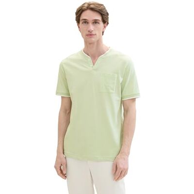 TOM TAILOR Herren Basic Serafino T-Shirt mit Streifen, sea Green fine Stripe, XL TOM TAILOR Herren Basic Serafino T-Shirt mit Streifen, sea Green fine Stripe, XL