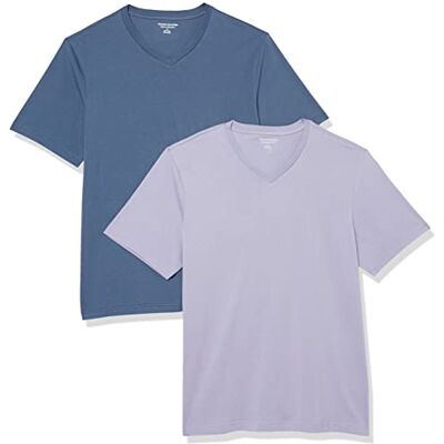 Amazon Essentials Herren T-Shirt Regular-Fit Kurzarm V-Ausschnitt (erhältlich in Big & Tall), 2er Pack, Washed Blue/Lavender, Large Amazon Essentials Herren T-Shirt Regular-Fit Kurzarm V-Ausschnitt (erhältlich in Big & Tall), 2er Pack, Washed Blue/Lavender, Large