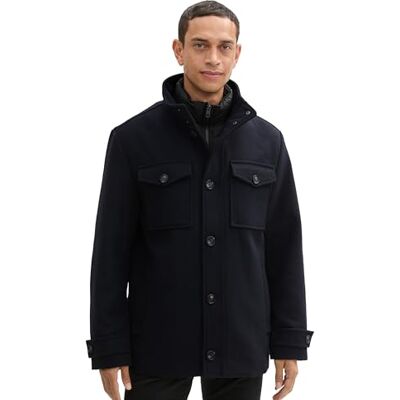 TOM TAILOR Herren Wollmantel mit Brusttaschen,10668 Sky Captain Blue, M TOM TAILOR Herren Wollmantel mit Brusttaschen,10668 Sky Captain Blue, M