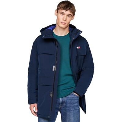 Tommy Jeans Herren Parka Tech Canvas mit Kapuze, Blau (Dark Night Navy), M Tommy Jeans Herren Parka Tech Canvas mit Kapuze, Blau (Dark Night Navy), M