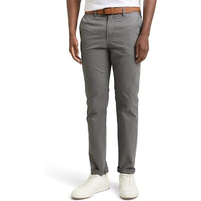 TOM TAILOR Denim Herren Slim Fit Chino Hose mit Gürtel 10952 Castlerock Grey 31W / 36L TOM TAILOR Denim Herren Slim Fit Chino Hose mit Gürtel 10952 Castlerock Grey 31W / 36L