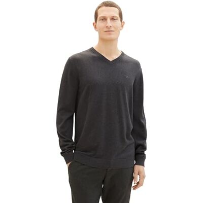TOM TAILOR Herren 1038427 Pullover, 10617 Black Grey Melange, M EU TOM TAILOR Herren 1038427 Pullover, 10617 Black Grey Melange, M EU