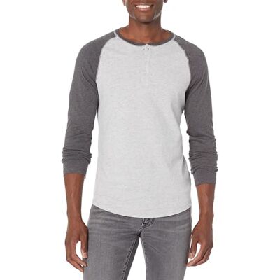 Amazon Essentials Herren Langärmeliges Henley-Shirt, Grau (Light Heather Grey/Charcoal Heather), M Amazon Essentials Herren Langärmeliges Henley-Shirt, Grau (Light Heather Grey/Charcoal Heather), M