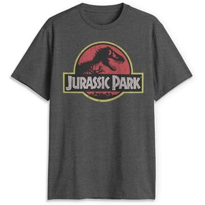 Jurassic Park Herren Klassisches Film-Logo T-Shirt, Dunkelgrau meliert, Mittel Jurassic Park Herren Klassisches Film-Logo T-Shirt, Dunkelgrau meliert, Mittel