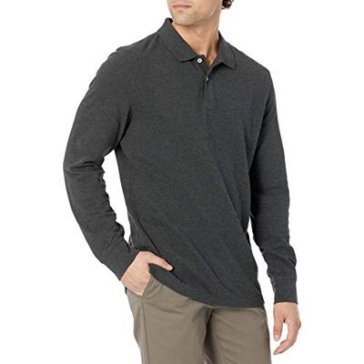 Amazon Essentials Herren Piqué-Poloshirt mit Langen Ärmeln in schmaler Passform, Dunkelgrau Meliert, L Amazon Essentials Herren Piqué-Poloshirt mit Langen Ärmeln in schmaler Passform, Dunkelgrau Meliert, L