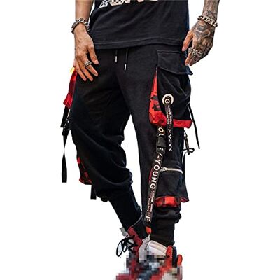 Hello MrLin Herren Techwear Hosen Hip Hop Jogger Cargo Pants Baggy Punk Hose Farbe: Schwarz, Gr.M Hello MrLin Herren Techwear Hosen Hip Hop Jogger Cargo Pants Baggy Punk Hose Farbe: Schwarz, Gr.M
