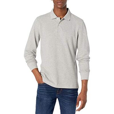 Amazon Essentials Herren Piqué-Poloshirt mit Langen Ärmeln in schmaler Passform, Hellgrau Meliert, L Amazon Essentials Herren Piqué-Poloshirt mit Langen Ärmeln in schmaler Passform, Hellgrau Meliert, L