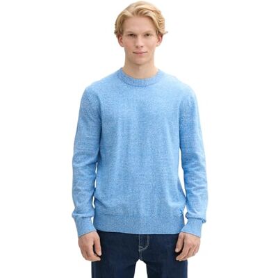 TOM TAILOR Denim Herren Strickpullover aus Baumwolle, 37509 Bright Blue White Mouline, M TOM TAILOR Denim Herren Strickpullover aus Baumwolle, 37509 Bright Blue White Mouline, M