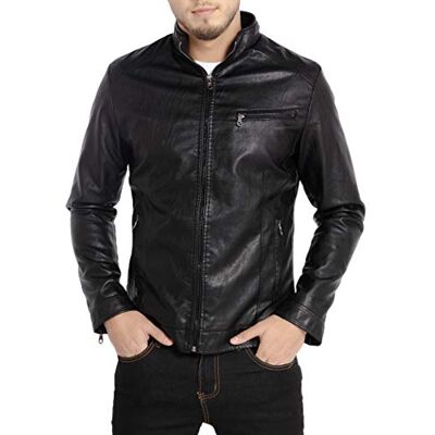 WULFUL Herren Stehkragen Lederjacke Motorrad Leichte Kunstleder Oberbekleidung, schwarz, S WULFUL Herren Stehkragen Lederjacke Motorrad Leichte Kunstleder Oberbekleidung, schwarz, S