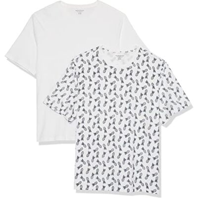 Amazon Essentials Herren T-Shirt aus Baumwolle, Normale Passform, kurzärmelig, Rundhalsausschnitt, 2er-Pack, Hellweiß/weißer Ananasdruck, XX-Large Amazon Essentials Herren T-Shirt aus Baumwolle, Normale Passform, kurzärmelig, Rundhalsausschnitt, 2er-Pack, Hellweiß/weißer Ananasdruck, XX-Large
