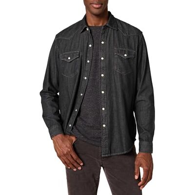 Amazon Essentials Men's Regular-Fit Long-Sleeve Denim Shirt Shirt, -Black, Large Amazon Essentials Men's Regular-Fit Long-Sleeve Denim Shirt Shirt, -Black, Large