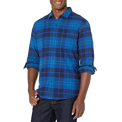 Amazon Essentials Herren Langarmhemd aus Flanell (in Übergröße erhältlich), Schwarz Blau Karomuster, L Amazon Essentials Herren Langarmhemd aus Flanell (in Übergröße erhältlich), Schwarz Blau Karomuster, L