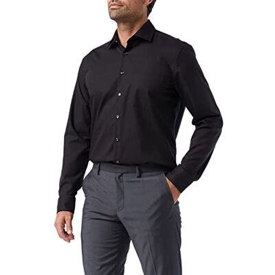 Seidensticker Herren Business Hemd Modern Fit Bügelfreies Hemd mit geradem Schnitt, Kent-Kragen & Brusttasche Langarm 100% Baumwolle, Schwarz, 48 cm Seidensticker Herren Business Hemd Modern Fit Bügelfreies Hemd mit geradem Schnitt, Kent-Kragen & Brusttasche Langarm 100% Baumwolle, Schwarz, 48 cm