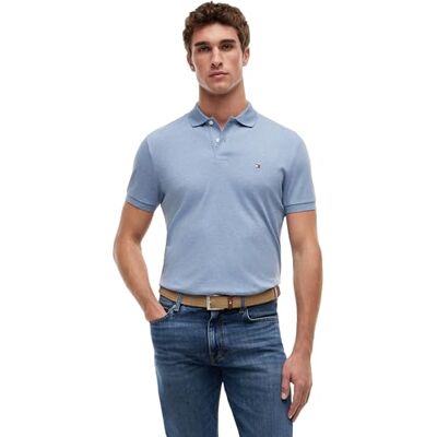 Tommy Hilfiger Herren Poloshirt Kurzarm Liquid Cotton mit Knopfleiste, Blau (Heathered Blue Bros B0802), L Tommy Hilfiger Herren Poloshirt Kurzarm Liquid Cotton mit Knopfleiste, Blau (Heathered Blue Bros B0802), L