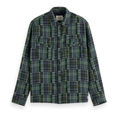 Scotch & Soda Herren Shirt Relaxed Fit Patchwork Shirt, Navy Check,L Scotch & Soda Herren Shirt Relaxed Fit Patchwork Shirt, Navy Check,L