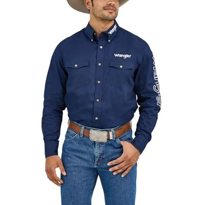 Wrangler Herren Western-Logo Zwei Taschen Langarm Knopf Hemd Wrangler Herren Western-Logo Zwei Taschen Langarm Knopf Hemd