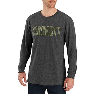 Carhartt , Herren, Lockeres, schweres, langärmliges T-Shirt mit Logo-Grafik, Anthrazit meliert, XS Carhartt , Herren, Lockeres, schweres, langärmliges T-Shirt mit Logo-Grafik, Anthrazit meliert, XS