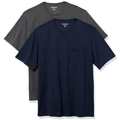 Amazon Essentials Herren Kurzärmeliges T-Shirt mit Rundhalsausschnitt und Tasche, 2er-Pack, Dunkelgrau Meliert/Marineblau, XXL Amazon Essentials Herren Kurzärmeliges T-Shirt mit Rundhalsausschnitt und Tasche, 2er-Pack, Dunkelgrau Meliert/Marineblau, XXL