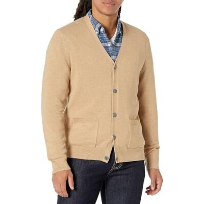 Amazon Essentials Herren Strickjacke aus Baumwolle, Kamelbraun Meliert, XL Amazon Essentials Herren Strickjacke aus Baumwolle, Kamelbraun Meliert, XL