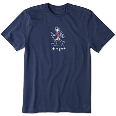 Life Is Good Herren Crusher, Kurzärmelig, Baumwolle, Rundhalsausschnitt, Grafik, Wanderjacke T-Shirt, Blau, Klein Life Is Good Herren Crusher, Kurzärmelig, Baumwolle, Rundhalsausschnitt, Grafik, Wanderjacke T-Shirt, Blau, Klein