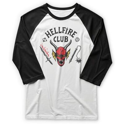 Stranger Things Herren Hellfire Club Raglan 3/4-ärmeln T-Shirt, Weiß/Schwarz, X-Large Stranger Things Herren Hellfire Club Raglan 3/4-ärmeln T-Shirt, Weiß/Schwarz, X-Large