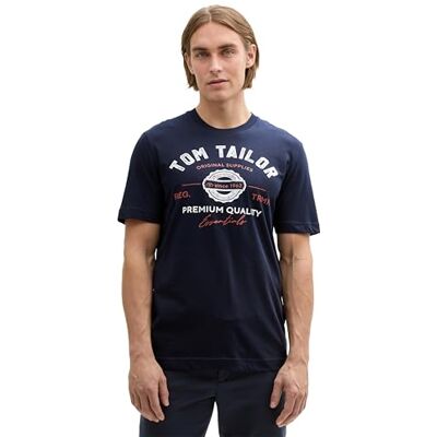 TOM TAILOR Herren T-Shirt mit Logo-Print aus Baumwolle, sky captain blue, XXXL TOM TAILOR Herren T-Shirt mit Logo-Print aus Baumwolle, sky captain blue, XXXL