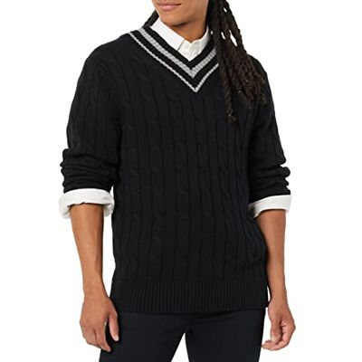 Amazon Essentials Herren Pullover mit V-Ausschnitt und Zopfmuster, Schwarz, Größe M Amazon Essentials Herren Pullover mit V-Ausschnitt und Zopfmuster, Schwarz, Größe M