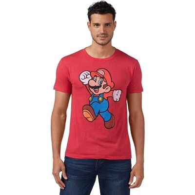 Nintendo Herren Super Mario Jump Pose T-Shirt, Rot meliert, Klein Nintendo Herren Super Mario Jump Pose T-Shirt, Rot meliert, Klein