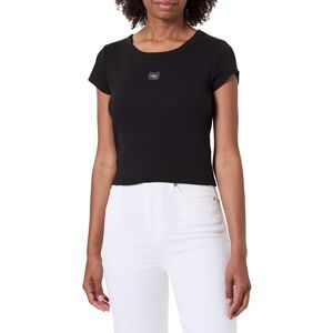 Calvin Damen T-Shirt Kurzarm Woven Label Rib Baby Tee mit Rundhalsausschnitt, Schwarz (Black), M Calvin Damen T-Shirt Kurzarm Woven Label Rib Baby Tee mit Rundhalsausschnitt, Schwarz (Black), M