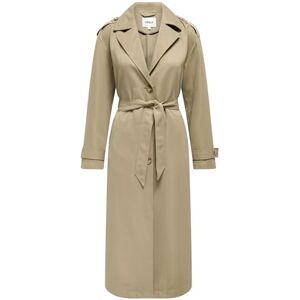 ONLY Damen Langer Trench Coat Eleganter Basic Übergangs Mantel Einreihig Longline mit Gürtel ONLLINE, Farben:Beige-2, Größe:M ONLY Damen Langer Trench Coat Eleganter Basic Übergangs Mantel Einreihig Longline mit Gürtel ONLLINE, Farben:Beige-2, Größe:M