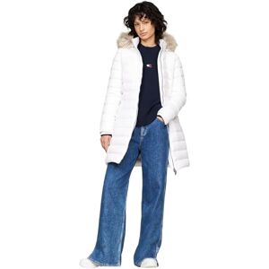 Tommy Jeans Damen Daunenmantel Essential Hooded Down Coat mit Kunstpelz, Weiß (White), L Tommy Jeans Damen Daunenmantel Essential Hooded Down Coat mit Kunstpelz, Weiß (White), L