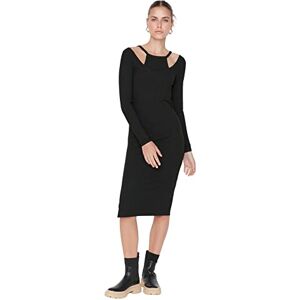 TRENDYOL Damen Collar Detailed Wick Midi Knitted Dress Kleid, Schwarz, S EU TRENDYOL Damen Collar Detailed Wick Midi Knitted Dress Kleid, Schwarz, S EU