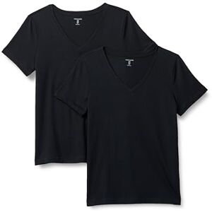 Amazon Essentials Damen Kurzarm-T-Shirt mit V-Ausschnitt, Regular Fit aus 100 % Baumwolle, 2er-Pack, Schwarz, S Amazon Essentials Damen Kurzarm-T-Shirt mit V-Ausschnitt, Regular Fit aus 100 % Baumwolle, 2er-Pack, Schwarz, S