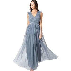 Maya Deluxe Damen Women's Maxi With Ruffle V Neck Sleeveless High Empire Waist Long Prom Guest Weddi Bridesmaid Dress, Dusty Blue, 36 EU Maya Deluxe Damen Women's Maxi With Ruffle V Neck Sleeveless High Empire Waist Long Prom Guest Weddi Bridesmaid Dress, Dusty Blue, 36 EU