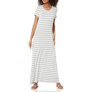 Amazon Essentials Damen Kurzärmeliges Maxikleid, Grey Heather French Stripe, Large Amazon Essentials Damen Kurzärmeliges Maxikleid, Grey Heather French Stripe, Large