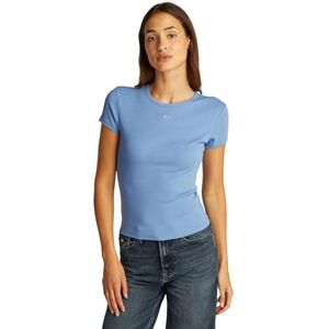 Tommy Jeans Damen T-Shirt Kurzarm Essential Rib Slim Fit, Blau (Colorado Blue), XL Tommy Jeans Damen T-Shirt Kurzarm Essential Rib Slim Fit, Blau (Colorado Blue), XL