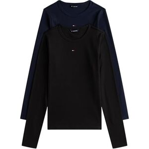 Tommy Jeans Damen 2er Pack Langarmshirts Slim Essential Rib Rundhalsausschnitt, Mehrfarbig (Black/Dark Night Navy), M Tommy Jeans Damen 2er Pack Langarmshirts Slim Essential Rib Rundhalsausschnitt, Mehrfarbig (Black/Dark Night Navy), M