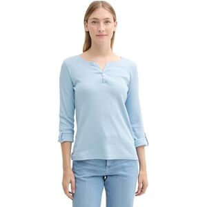 TOM TAILOR Damen Henley Longsleeve mit Streifen aus Bio-Baumwolle, 36483 Light Fjord Blue White Stripe, M TOM TAILOR Damen Henley Longsleeve mit Streifen aus Bio-Baumwolle, 36483 Light Fjord Blue White Stripe, M