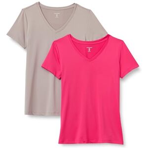 Amazon Essentials Damen Active Quick Dry Tech Stretch Kurzarm-T-Shirt mit V-Ausschnitt (in Übergröße erhältlich), 2er-Pack, Beige/Intensive Rosa, M Amazon Essentials Damen Active Quick Dry Tech Stretch Kurzarm-T-Shirt mit V-Ausschnitt (in Übergröße erhältlich), 2er-Pack, Beige/Intensive Rosa, M
