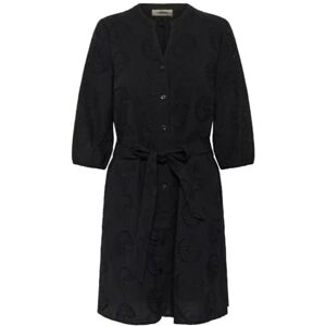 Cream Damen Women's Shirt Dress V-Notch Neck Tying Belt Mid-Thigh Length 3/4 Sleeves Kleid, Pitch Black, 34 Cream Damen Women's Shirt Dress V-Notch Neck Tying Belt Mid-Thigh Length 3/4 Sleeves Kleid, Pitch Black, 34