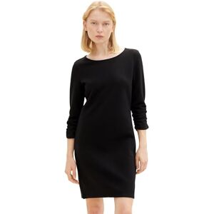 TOM TAILOR Denim Damen Basic Kleid mit Raffarm, 29999 Black, XXL TOM TAILOR Denim Damen Basic Kleid mit Raffarm, 29999 Black, XXL