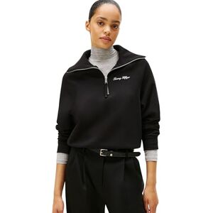 Tommy Hilfiger Damen Sweatshirt mit Reißverschluss Classic Script Fleece Half-Zip, Schwarz (Black), M Tommy Hilfiger Damen Sweatshirt mit Reißverschluss Classic Script Fleece Half-Zip, Schwarz (Black), M