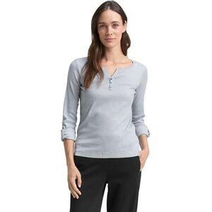 TOM TAILOR Damen Henley Longsleeve mit Streifen aus Bio-Baumwolle, 26053 Offwhite Navy Small Stripe, L TOM TAILOR Damen Henley Longsleeve mit Streifen aus Bio-Baumwolle, 26053 Offwhite Navy Small Stripe, L