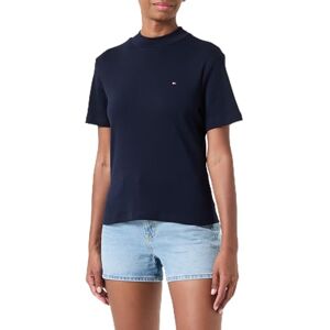Tommy Hilfiger Damen T-Shirt Kurzarm Slim Cody Crop Mock-Kragen, Blau (Desert Sky), L Tommy Hilfiger Damen T-Shirt Kurzarm Slim Cody Crop Mock-Kragen, Blau (Desert Sky), L