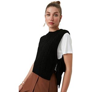 TRENDYOL Damen Crew Neck Plain Regular Vest Sweater, Schwarz, M EU TRENDYOL Damen Crew Neck Plain Regular Vest Sweater, Schwarz, M EU