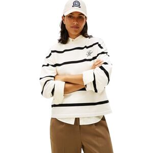 Tommy Hilfiger Damen Sweatshirt Script Modern mit Logo-Stickerei, Weiß (Calico/Black STP), L Tommy Hilfiger Damen Sweatshirt Script Modern mit Logo-Stickerei, Weiß (Calico/Black STP), L