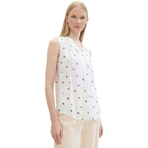 TOM TAILOR Damen Basic Bluse mit Rüschen-Detail am Kragen, pink Offwhite floral Design, 46 TOM TAILOR Damen Basic Bluse mit Rüschen-Detail am Kragen, pink Offwhite floral Design, 46