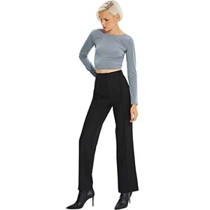 TRENDYOL Damen Hohe Taillenrippen Nähte Pants, Schwarz, 34 EU TRENDYOL Damen Hohe Taillenrippen Nähte Pants, Schwarz, 34 EU